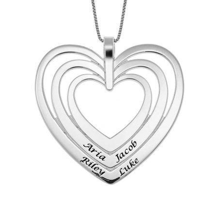 Engraved Family Heart Necklace in 925 Sterling Silver
