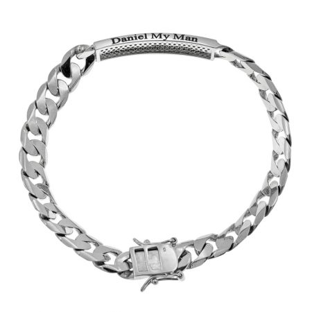 Inlay Gourmette Bracelet For Men-1 in 925 Sterling Silver