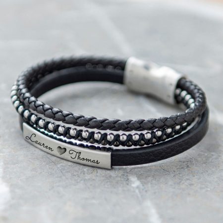 Men Braided Leather Bracelet-3