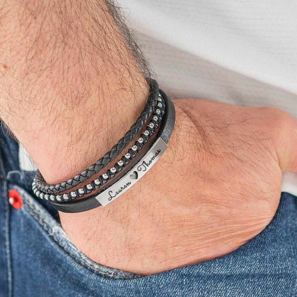 Men Braided Leather Bracelet-1