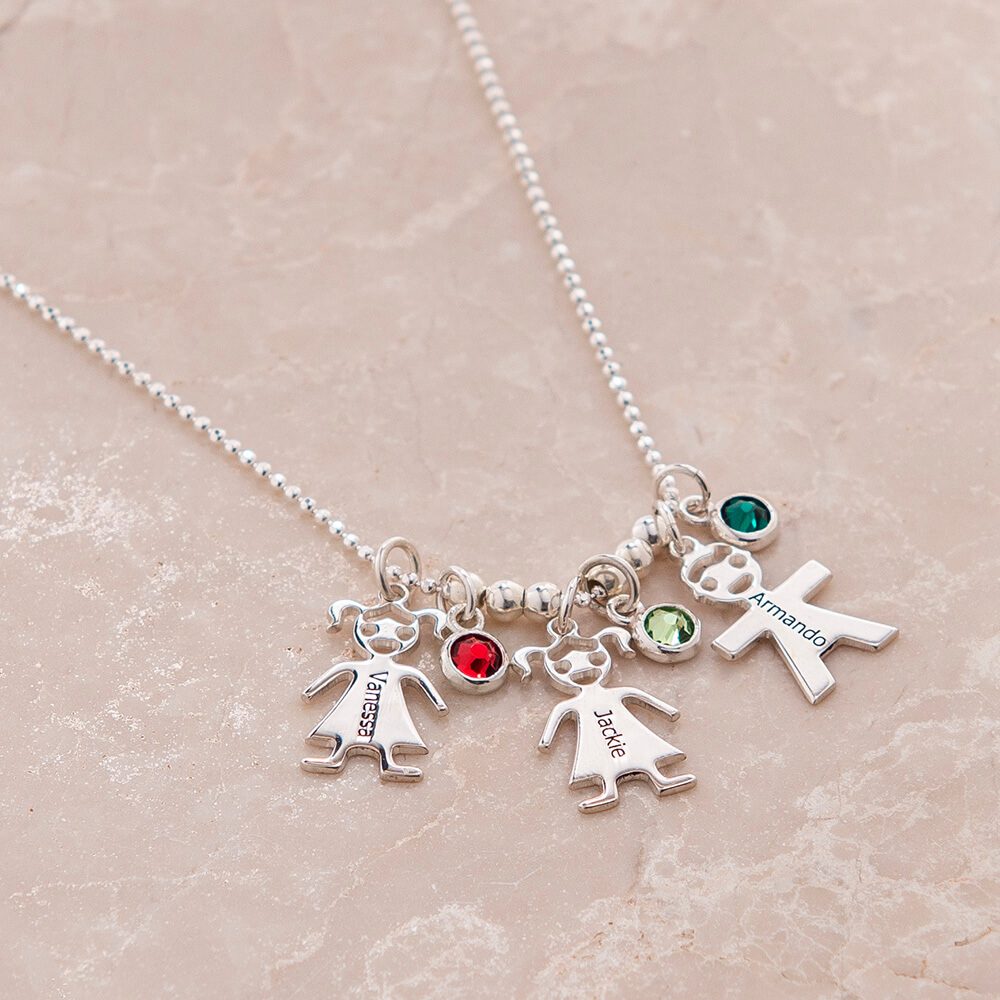 Mother’s Necklace with Children Charms and Birthstones-3