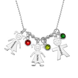 Mother’s Necklace with Children Charms and Birthstones