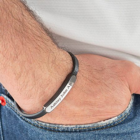 Stainless Steel Men's Bracelet with Engravable Bar-3