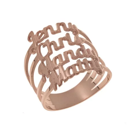 Cut Out 4 Names Ring in 18K Rose Gold Plating