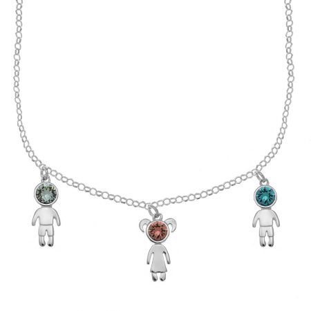 Birthstone Kids Charms Necklace in 925 Sterling Silver