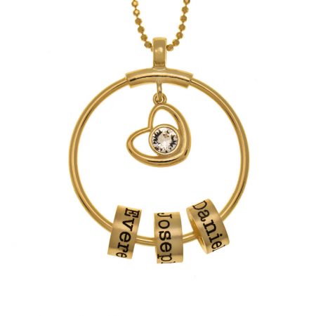 Circle Necklace With Name Beads and Heart Charm in 18K Gold Plating