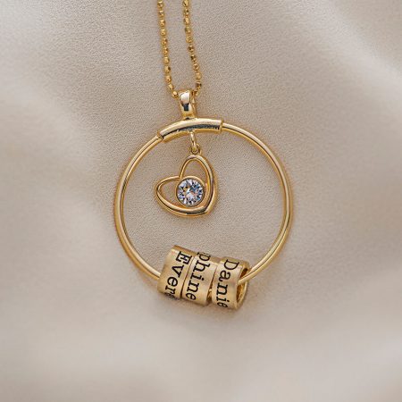 Circle Necklace With Name Beads and Heart Charm-4