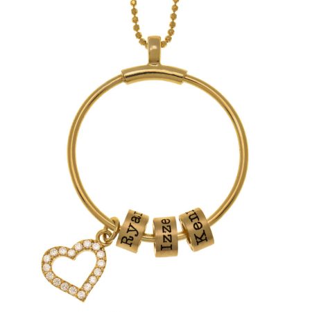 Circle Necklace With Name Beads and Inlay Heart in 18K Gold Plating