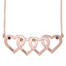 Personalized Four Intertwined Hearts and Birthstones Necklace