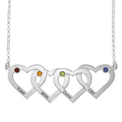 Personalized Four Intertwined Hearts and Birthstones Necklace