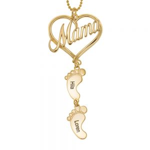 Mama Heart Pendant with Baby Feet gold
