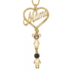 Mama Heart Pendant with Birthstone Kids Charms gold