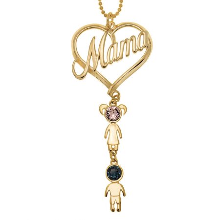 Mama Necklace with Birthstones in 18K Gold Plating