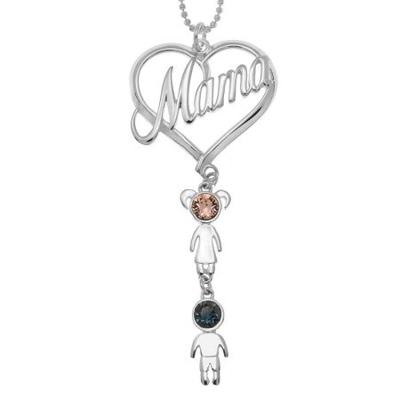 Mama Necklace with Birthstones in 925 Sterling Silver