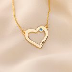Engraved Heart and Birthstone Necklace-2