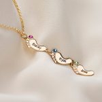 Vertical Baby Feet Necklace with Birthstones-3
