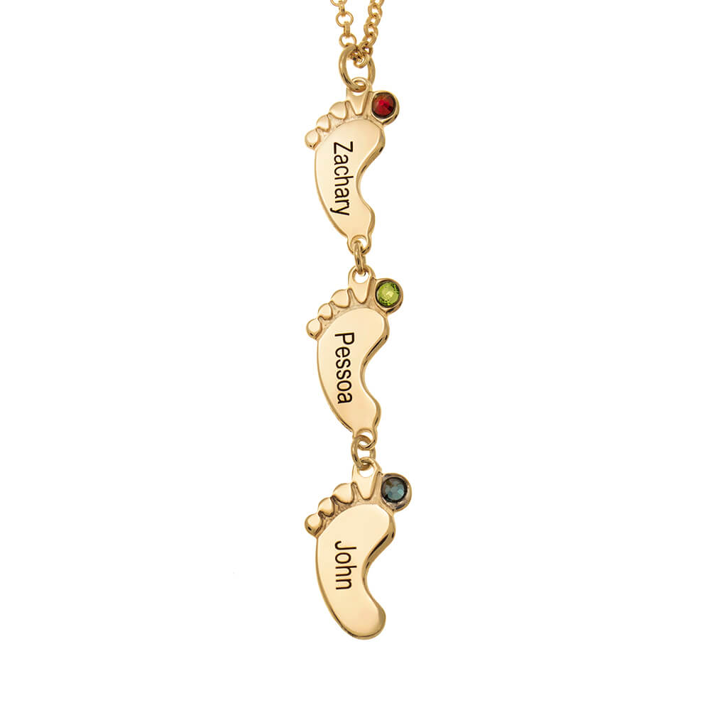 Footprint Charm Dangle Necklace with Engraved Kid's Names and Birthsto -  Danique Jewelry