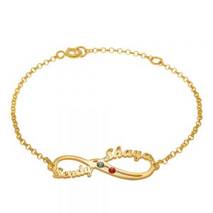 Infinity Name Bracelet with Birthstones gold