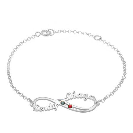 Infinity Name Bracelet with Birthstones in 925 Sterling Silver