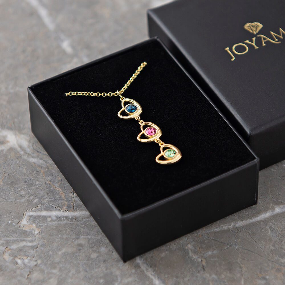 Vertical Hearts Necklace with Birthstones-4