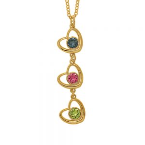 Vertical Hearts Necklace with Birthstones gold