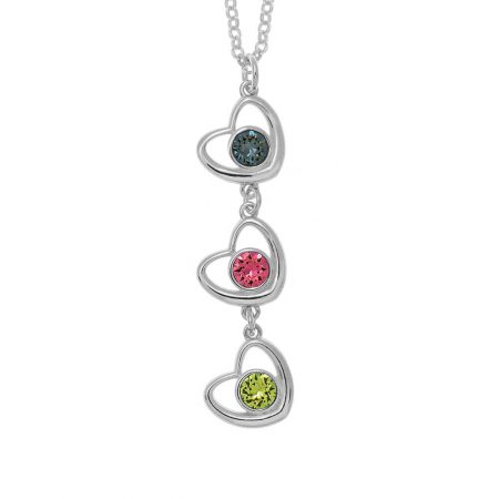 Vertical Hearts Necklace with Birthstones in 925 Sterling Silver