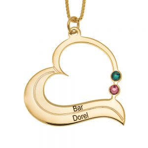 Family Heart Necklace with Birthstones gold