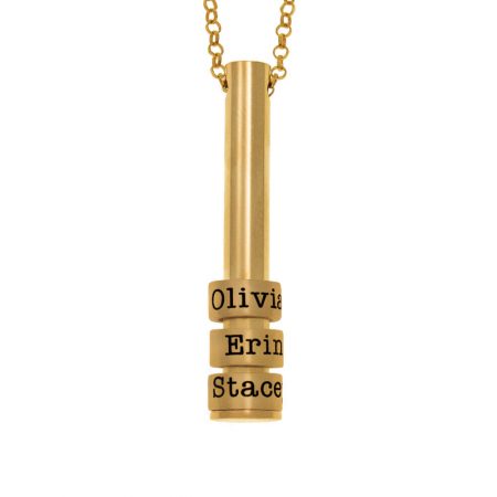Tube Bar Necklace with Engraved Name Beads in 18K Gold Plating