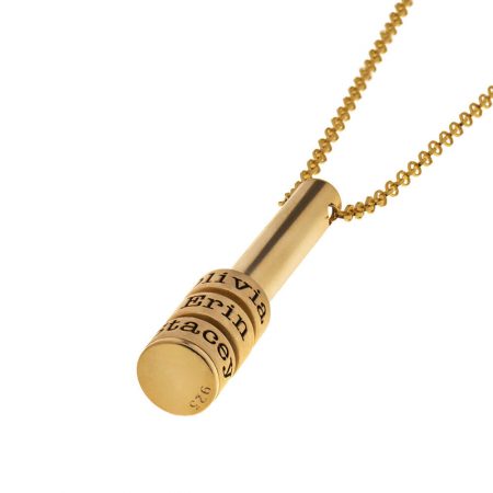 Tube Bar Necklace with Engraved Name Beads-1 in 18K Gold Plating