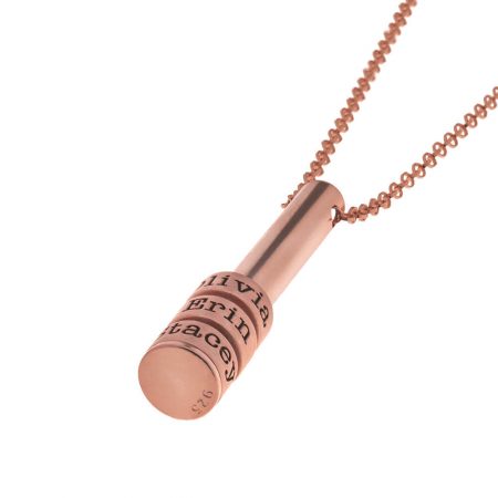 Tube Bar Necklace with Engraved Name Beads-1 in 18K Rose Gold Plating