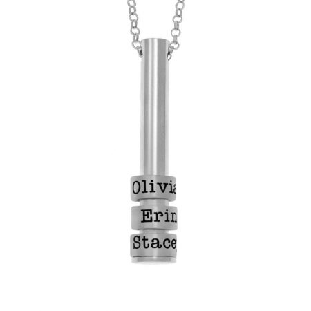Tube Bar Necklace with Engraved Name Beads in 925 Sterling Silver