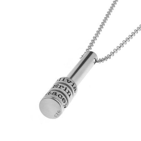 Tube Bar Necklace with Engraved Name Beads-1 in 925 Sterling Silver