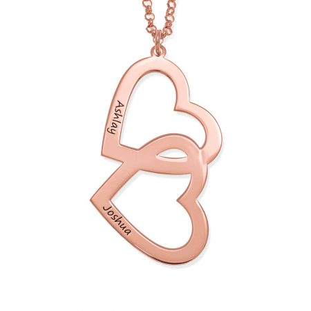 Engraved Heart in Heart Necklace in 18K Rose Gold Plating