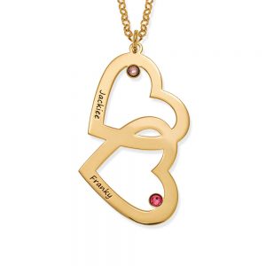 Heart in Heart with Birthstones Necklace gold