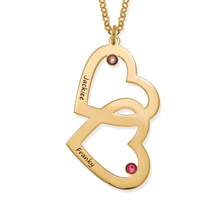 Heart in Heart with Birthstones Necklace in 18K Gold Plating