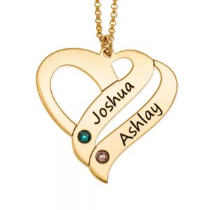 Personalized Couple Heart Necklace with Birthstones gold