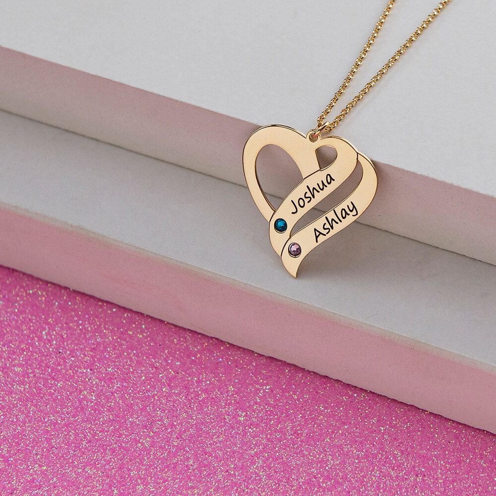 Two Hearts Forever One Necklace with Birthstone-3