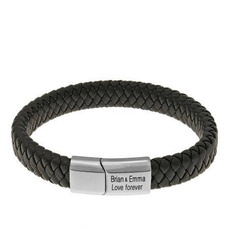 Classic Men's Leather Bracelet - Stainless Steel in Black Leather