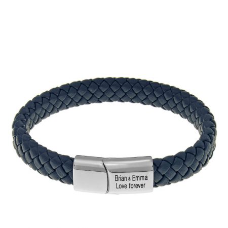 Classic Men's Leather Bracelet - Stainless Steel in Blue Leather
