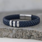 Men's Leather Bracelet with Oval Name Beads-2