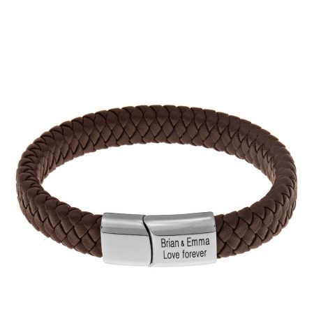 Classic Men's Leather Bracelet - Stainless Steel in brown Leather