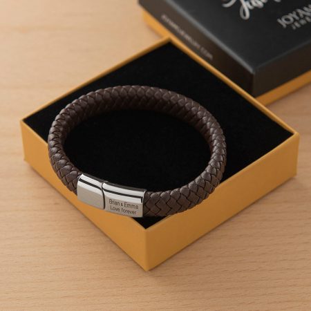 Classic Men's Leather Bracelet - Stainless Steel-3 in brown Leather