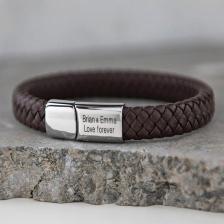 Classic Men's Leather Bracelet - Stainless Steel-2 in brown Leather