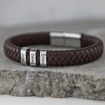 Men's Leather Bracelet with Oval Name Beads-3