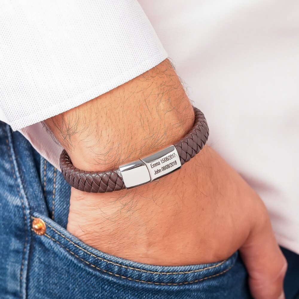 High Quality Stainless Steel Leather Bracelet Men Classic Fashion