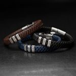 Men's Leather Bracelet with Oval Name Beads-6