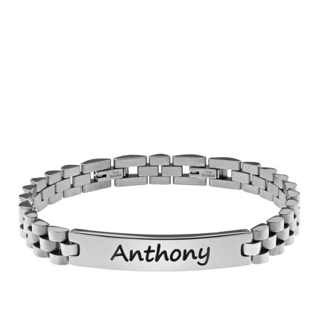 Stainless Steel Men’s Bracelet with Engraving in 925 Sterling Silver