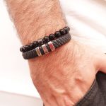 Men's Leather Bracelet with Oval Name Beads-4