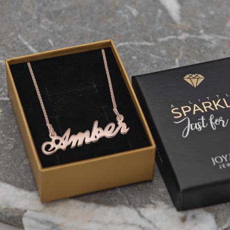 Amber Name Necklace-2 in 18K Rose Gold Plating