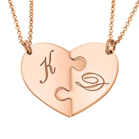 Initial 2 Puzzle Piece Necklace in 18K Rose Gold Plating